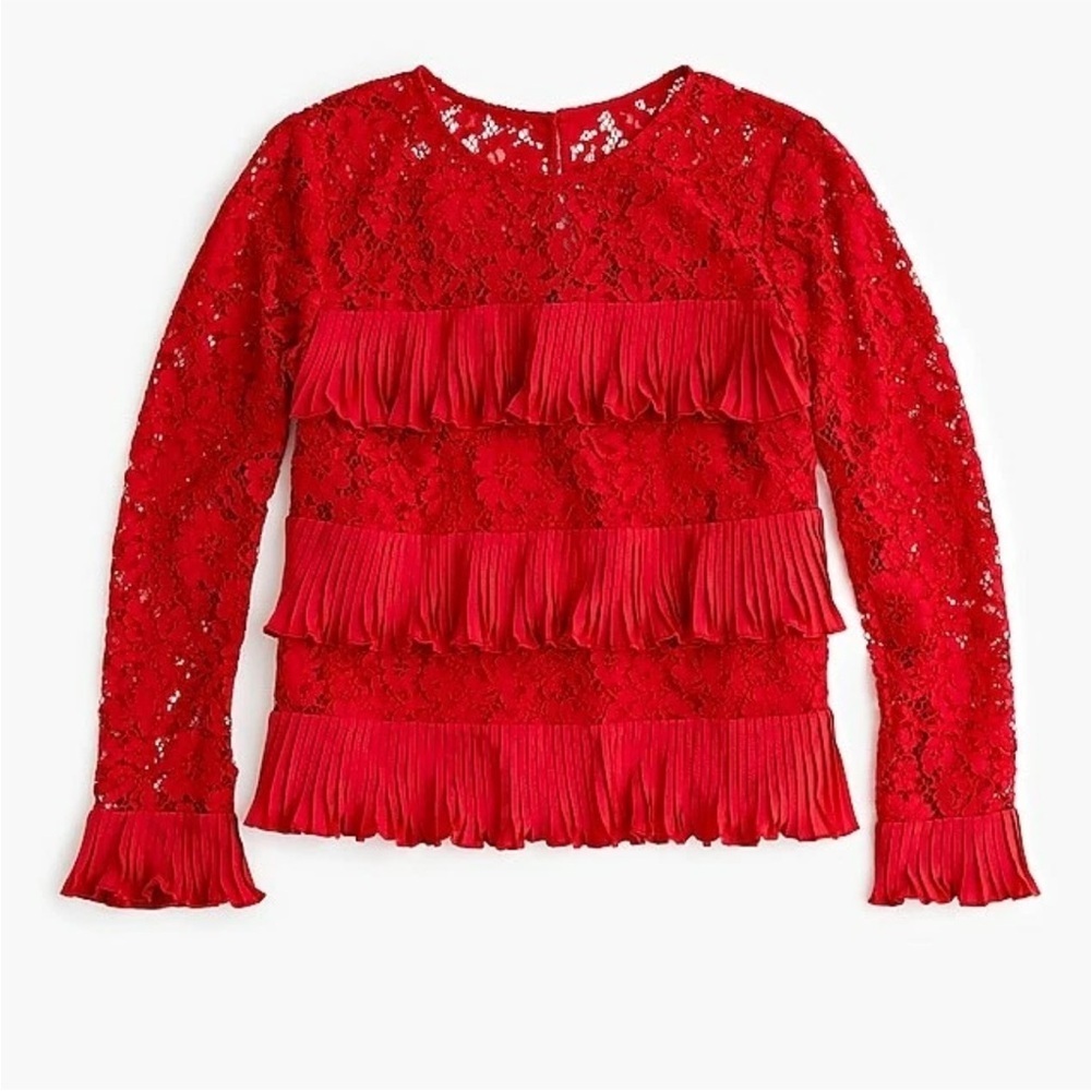 J. Crew Red Lace Blouse with Ruffle Details - Picture 9 of 10